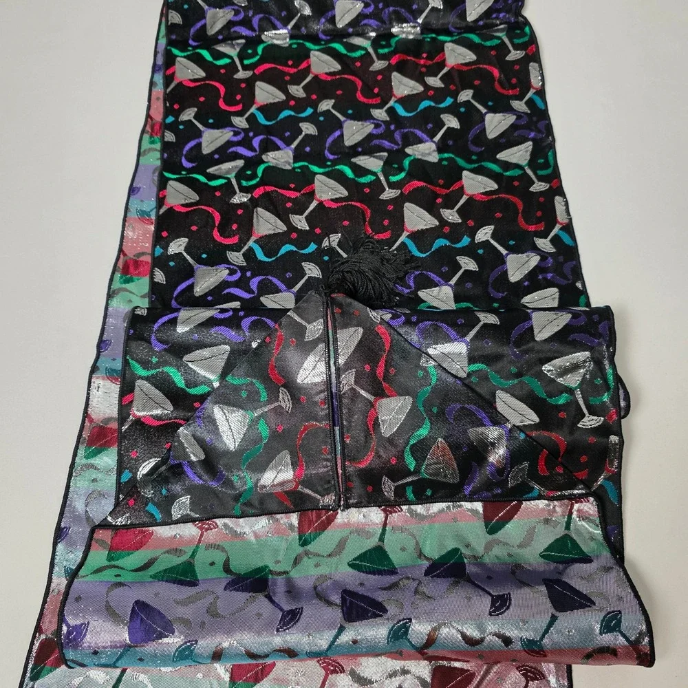 Decorative Table‎ Runner Multicolor Martini Glass Reversible Tassels Retro